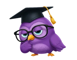 Purple mascot thinking